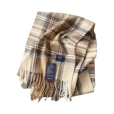 Imagem de Cachecol Estampado Xadrez Para Casais Outono Inverno Textura De Lã Imi