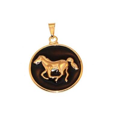 Imagem de Pingente Medalha Cavalo Country Resinado Folheado Ouro 18k - Milena Fo