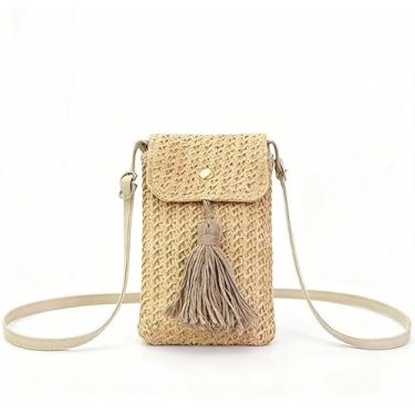 Imagem de Mini bolsa tiracolo de tecido para mulheres, leve, estilo palha, bolsa de ombro, Bege, Medium, Mochila casual