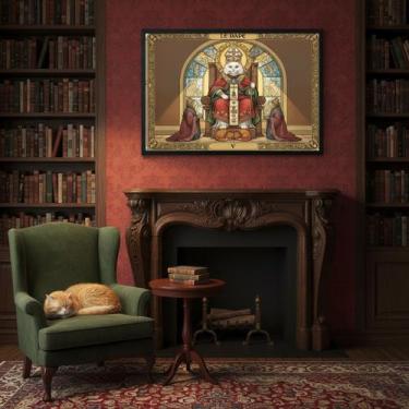 Imagem de Quadro Carta Tarot Gatos O Papa 70x50cm Mold Branca - Quadros On-line