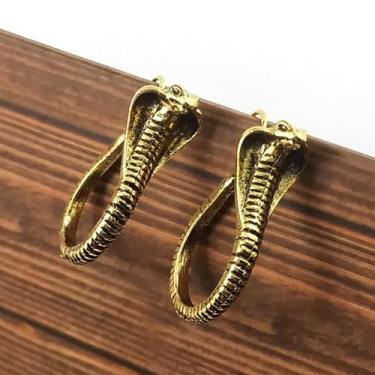 Imagem de Brincos de cobra King Cobra para mulheres, brincos de gancho punk boho, joias de animais exóticos, presente de cobra ousado, Large, Metal, não
