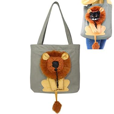 Imagem de Bolsa de Transporte Ombro em Lona para Pets Porta-pet Forma Leão Fofo Tote Peito Portátil Gatos e Pequenos Cães Artigos Respirável