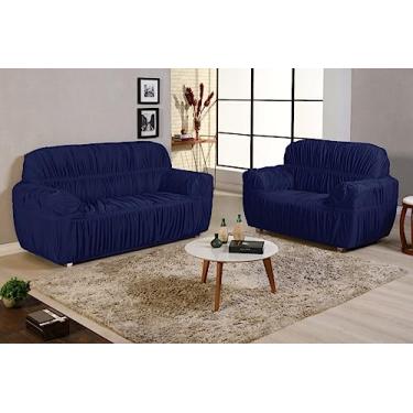 Imagem de capa de sofa 3 e 2 lugares padrao 21 elasticos super ajustavel qualidade premium (AZUL MARINHO)