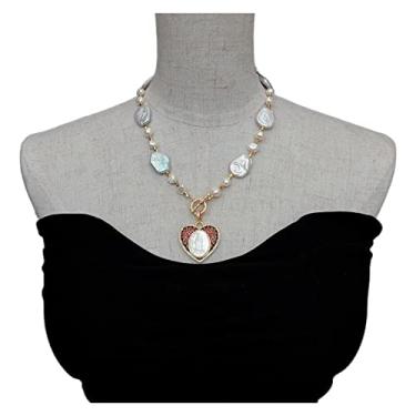 Imagem de DWBPGVUN Colar gargantilha com pingente de virgem maria esculpida em esfregão 30 x 32 mm branco cultivado Keshi