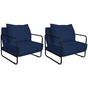 Imagem de Kit 02 Poltronas Decorativas Sevilha Base de Ferro Preta Suede - Doce 