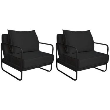 Imagem de Kit 02 Poltronas Decorativas Sevilha Base de Ferro Preta Suede - Doce 