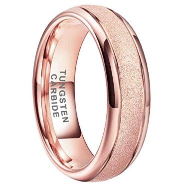 Imagem de TUTISS Anéis de tungstênio jateados de ouro e ouro rosa, 6 mm, 8 mm, para homens e mulheres, alianças modernas, noivado, casamento, abobadadas, ajuste confortável, Metal não precioso, Sem pedra preciosa