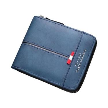 Imagem de Carteira Masculina Retrô De Couro Com Zíper Horizontal Curta Quadrada 