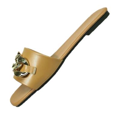 Imagem de Sandálias femininas modernas e casuais de verão confortáveis de praia com alça única, Caqui, 35