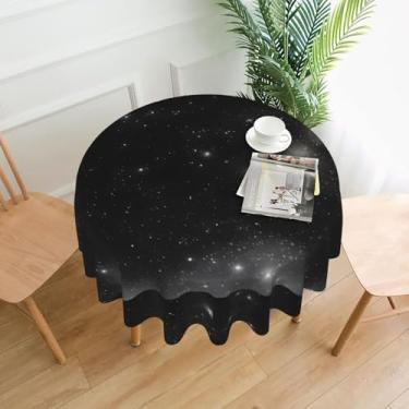 Imagem de MROWYC Toalha de mesa redonda estampada em galáxia preta e branca, toalha de mesa de café de 152 cm, adequada para cozinhas, piqueniques e salas de jantar.