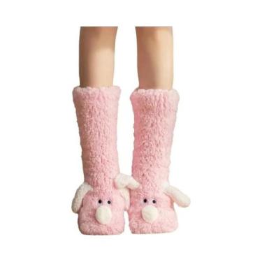 Imagem de Meias De Veludo Coral Para Mulheres, Pantufas De Inverno Para Dormir E