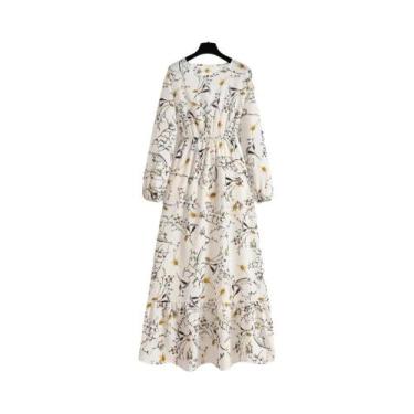 Imagem de Vestido Maxi Floral Feminino Para Primavera E Verão, Casual, Manga Lon