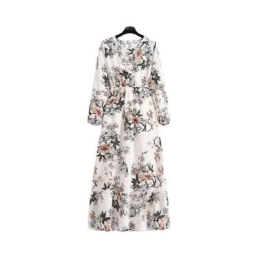 Imagem de Vestido Maxi Floral Feminino Para Primavera E Verão, Casual, Manga Lon