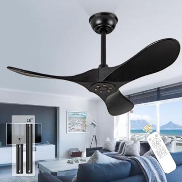 Imagem de Ceversa Ventilador de teto preto de 91 cm, sem luz, pequenos ventiladores de teto de madeira sem luzes com controle remoto, hélice externa de 3 lâminas para pátio, interior, sala de estar, quarto
