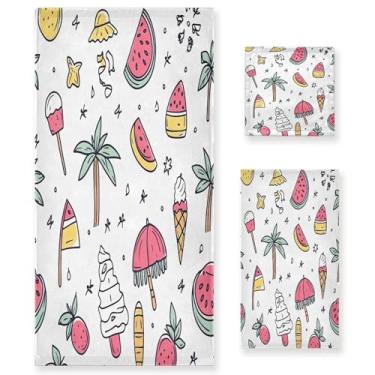 Imagem de xigua Lindo conjunto de toalhas de banheiro de verão absorvente macio 3 peças toalha de banho toalha de mão toalhas decorativas para banheiro, academia, hotel, praia, piscina