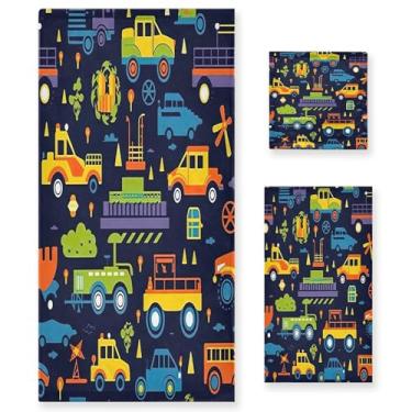 Imagem de xigua Conjunto de toalhas de banheiro de transporte de desenho animado toalha de banho macia absorvente de 3 peças toalha de mão toalhas decorativas para banheiro, academia, hotel, praia, piscina