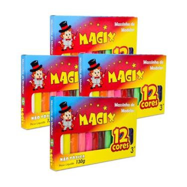 Imagem de Kit 4 Massinha De Modelar 12 Cores Magix 130g Multicolor