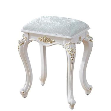 Imagem de Banqueta vintage, banquinho de maquiagem retangular, assento de banco otomano estilo vitoriano, linda cadeira de banheiro com altura de 43 cm, perfeito para decoração de casa e uso de maquiagem.