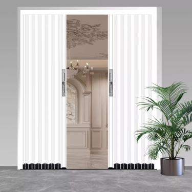 Imagem de Conjunto de encaixe de porta dupla dobrável para aberturas de 152.4 cm 182.9 cm 203.2 cm 243.8 cm 243.8 cm - Porta sanfonada de liga de alumínio branco cinza com fechadura e chave, design deslizante