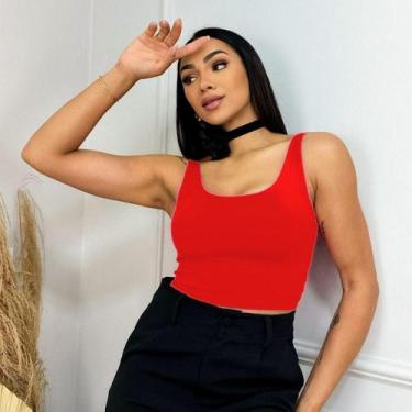 Imagem de Top Cropped Regata Liso Básico Suplex Forro Duplo Cor:VermelhoTamanho:
