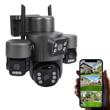 Imagem de Luocute Câmera de Segurança Solar de 3 Lentes, 6MP HD Ângulo de Visão de 360 ​​graus IP66 Detecção de Movimento à Prova D'água WiFi 6 Smart Outdoor, Com Detecção Humana AI Áudio