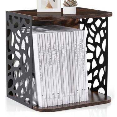 Imagem de CILXGQLN 1 cubo de porta-revistas, porta-revistas moderno com design rústico de madeira e metal, organizador empilhável de grande capacidade para sala de estar, escritório e quarto