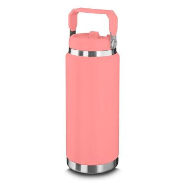 Imagem de Garrafa Térmica Parede Dupla Em Aço Inox Rosa 900ml Com Alça