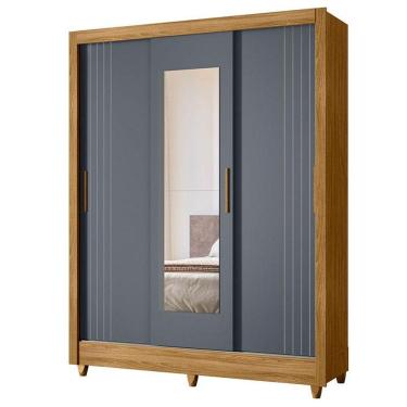 Imagem de Guarda Roupa Casal Bolívia 3 Portas Freijó Cinza Com Espelho - Moval