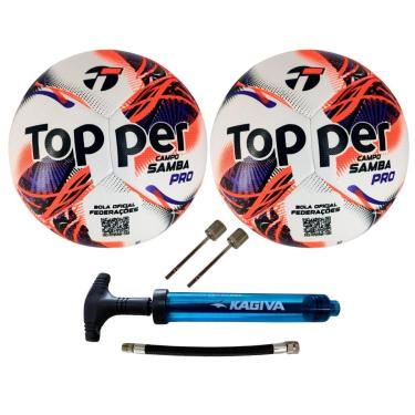 Imagem de Kit 02 Bola De Futebol Campo Topper Samba Velocity PRO 2026+01 Bomba De Ar Kagiva Dupla Ação-Masculino