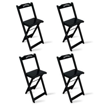 Imagem de Kit 4 Banquetas Bistrô De Madeira Dobravel Jack Daniel's Preta Cor: Preto