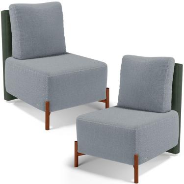 Imagem de Kit 02 Poltronas Decorativas Sala De Estar Living Hungria L02 Couríssimo Verde Bouclê Cinza