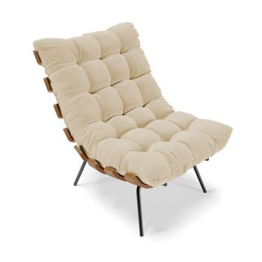 Imagem de Poltrona Costela Linho Base Metálica Preto M11 - D'rossi Cor A19 Bege