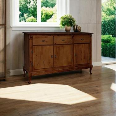 Imagem de Balcão Em Madeira Para Cozinha 3 Portas 3 Gavetas E Pés Luiz Xv - Castanho Envelhecido