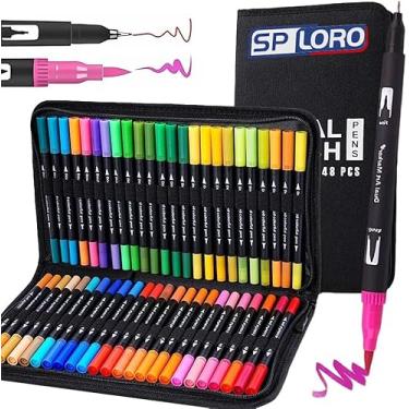 Imagem de Canetinhas, Caneta 2 Em1 Brush Lettering E Ponta Fina Dual Pen Canetinha Colorir Desenho, 36、48、60、72、80、100 Cores Para Conjunto Profissional Arte Infantil, Canetas Aquareláveis à Base De álcool (48)