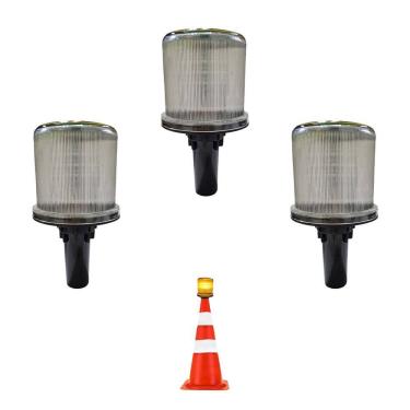Imagem de Sinalizadores Viario Solar Kit 3 Sinalizaçao Transito Estrada Cone Alerta  Rodovia Obra Emergencia Aviso Acidentes