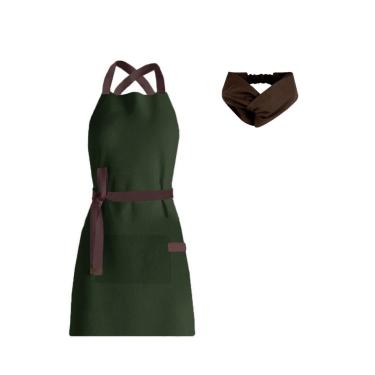 Imagem de Avental e Faixa de Cabelo Verde Marrom Chef Cozinha Bistro