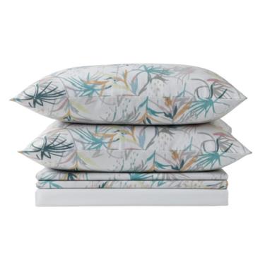 Imagem de Jogo De Lençol Bella Queen 4 Peças Percal 200 Fios Estampado Floral - Aquarela - 100% Poliéster