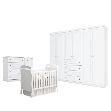 Imagem de Quarto de Bebê Americano 6 Portas com Berço Danny Branco Acetinado Reller - Henn.