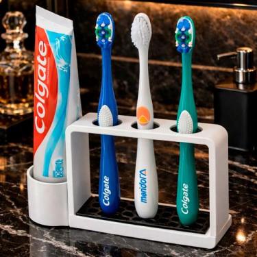 Imagem de Porta escovas branco para familia com suporte para pasta - RELET