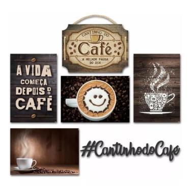 Imagem de Kit 6 Placas Decorativas Em Mdf Tema Café 30x20cm Cafeteria - R + ades