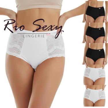 Imagem de Kit 5 pçs Tanga Calcinha Cintura Alta Fio Duplo com Renda Lateral - Mi