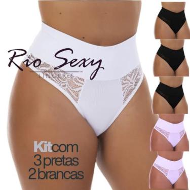 Imagem de Kit 5 Calcinhas Cintura Alta Microfibra detalhe Renda Conforto Dia a D