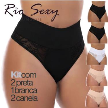 Imagem de Kit 5 Calcinhas Cintura Alta Microfibra detalhe Renda Conforto Dia a D