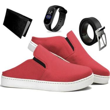 Imagem de Sapatênis Mule Slip On Masculinos Casual + Relogio + Cinto e Carteira 