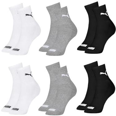Imagem de PUMA 6 ParesMeia Cano Médio Alto com Sola Atoalhada e Faixa Tensora Esportiva Academia Unissex Adulto, 2 Branco - 2 Cinza - 2 Preto, 39-43