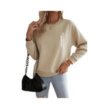 Imagem de Blusão Feminino Casual Com Estampa De Coração, Manga Longa, Gola Redon