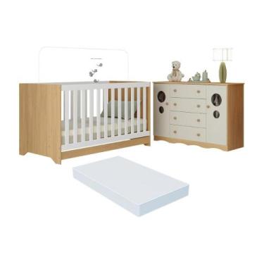 Imagem de Berço Americano 3 em 1 com Colchão Incluso e Cômoda 2 Portas 4 Gavetas