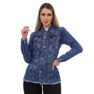 Imagem de Jaqueta Parka Jeans Feminina Lavagem Escura com Botões-Feminino