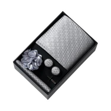 Imagem de Conjunto De Acessórios Para Terno Masculino Com Estampa Cinza: Gravata