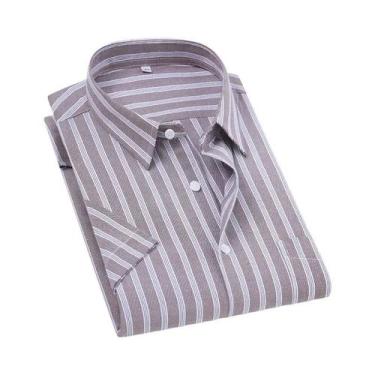 Imagem de Camisa Masculina De Verão 100% Algodão Puro Oxford Manga Curta Casual 